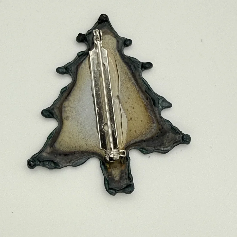 David Wright Designs Brooch Green Christmas Tree Happy Holidays Artisan Pin